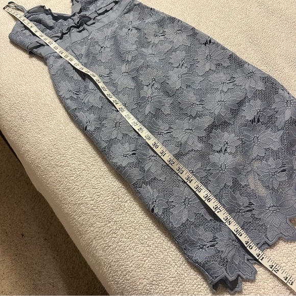 Bardot Vienna Dusty Blue Lace Midi Dress Spaghetti Strap Ruffle Crochet Lace - Picture 11 of 14